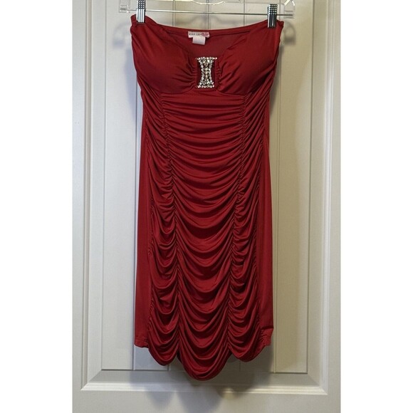 Body Central Women's‎ Red Strapless Ruched Bodycon Evening Party Dress Size M # - Picture 3 of 13